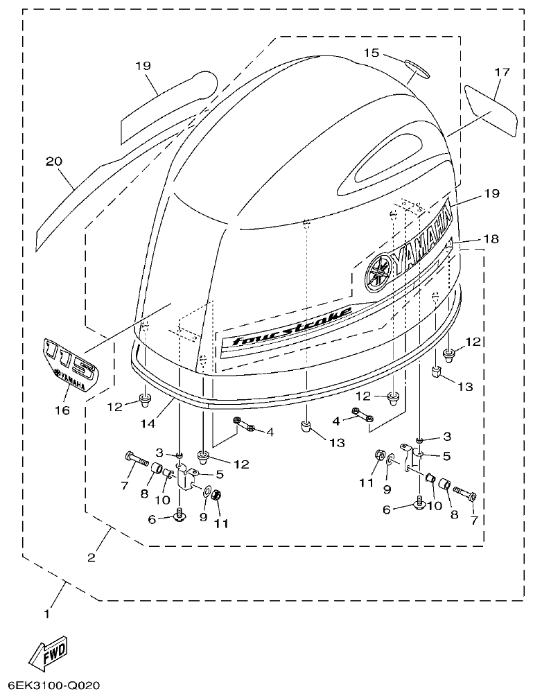 Yamaha F115B, FL115B, FL115BET TOP COWLING parts diagram